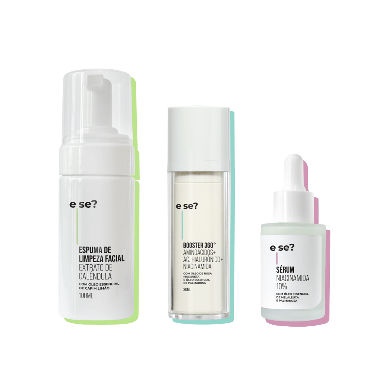 Kit Controle Total 3 passos Espuma de limpeza facial 100ml + Hidratante Booster 360º 30ml + Sérum Niacinamida 10% 30ml