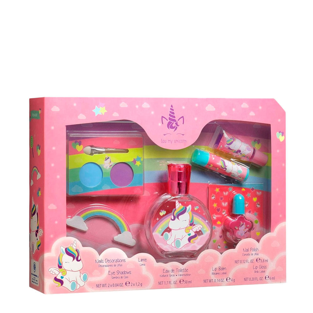 Kit Eau My Unicorn Feminino Eau De Toilette 50ml + Esmalte 3,8ml + Lip Balm 4g + Lip Gloss 6ml + Sombras