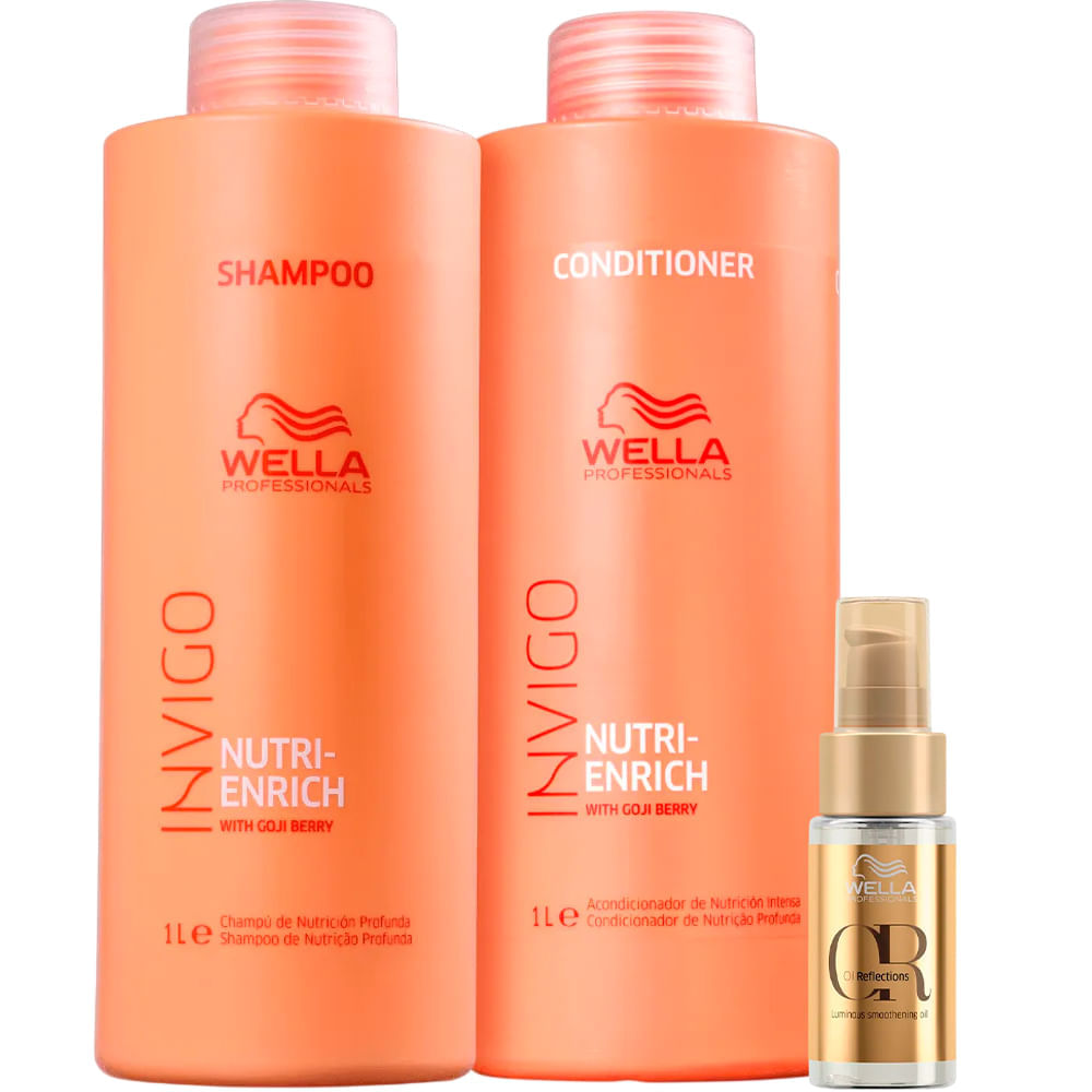 Kit Wella Shampoo 1l + Condicionador 1l + Óleo 30ml Invigo Nutri Enrich