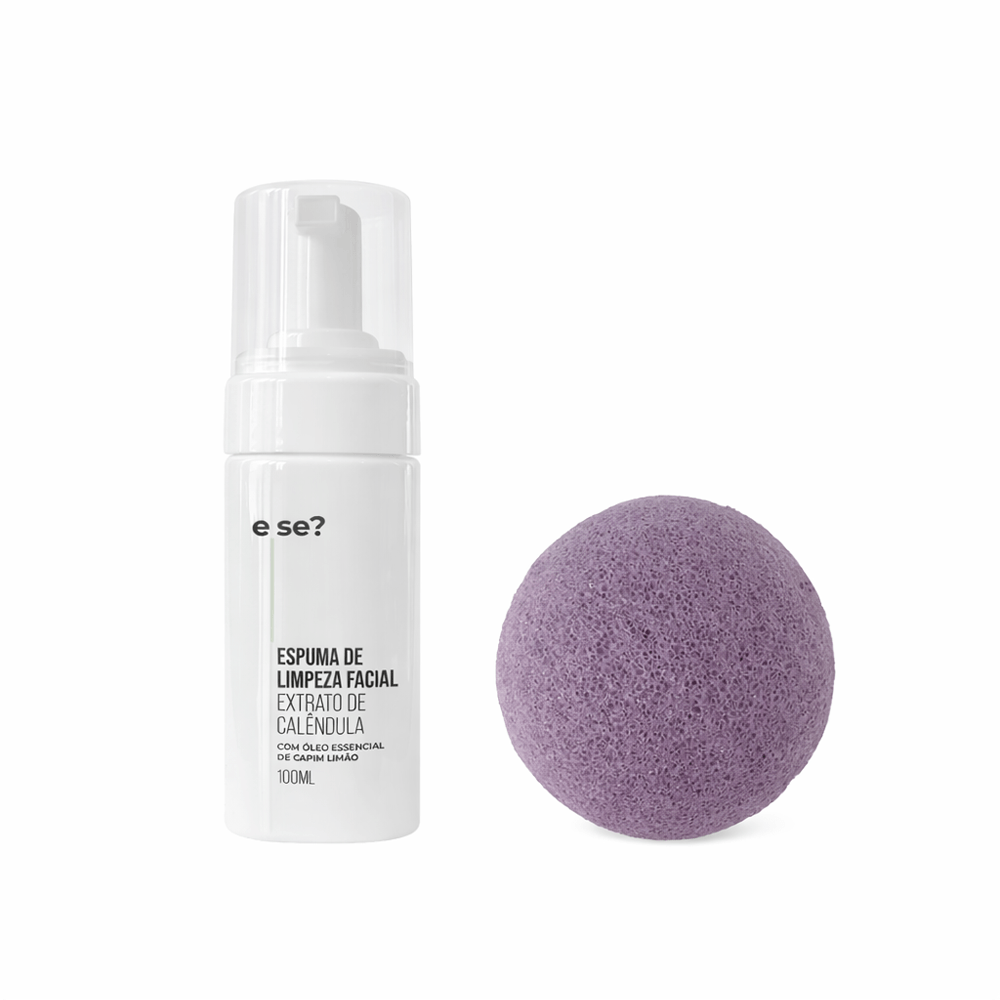 Kit Limpeza Suave Espuma de limpeza Facial 100ml + Esponja Konjac Lilás