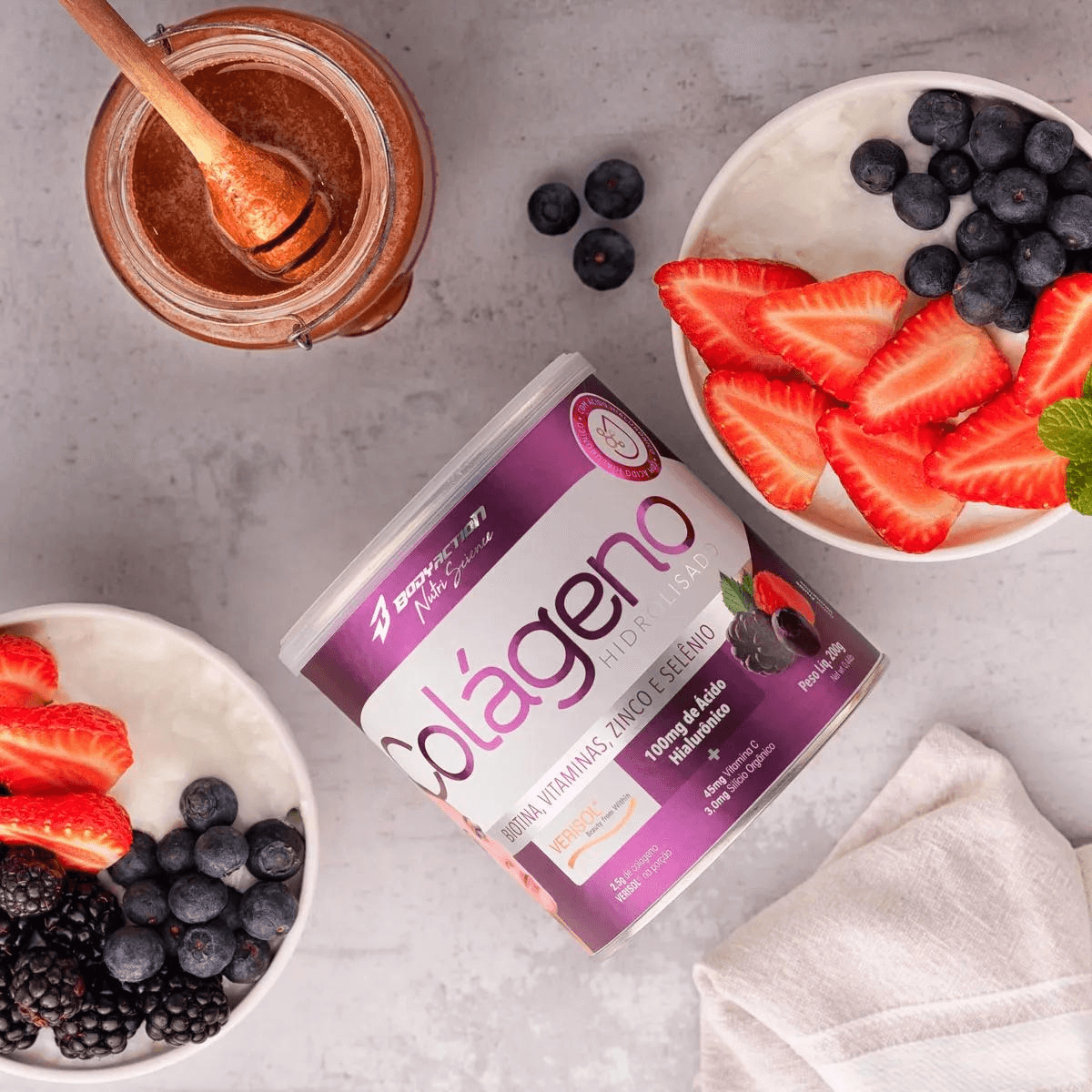 Colágeno C/ Ácido Hialurônico Bodyaction Frutas Vermelhas 200g
