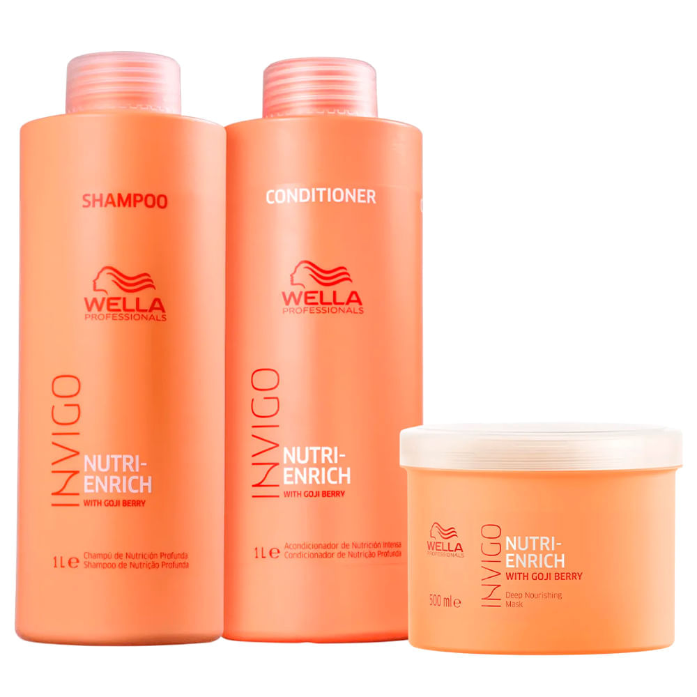 Kit Wella Shampoo 1L + Condicionador 1L + Máscara Invigo Nutri Enrich 500ml