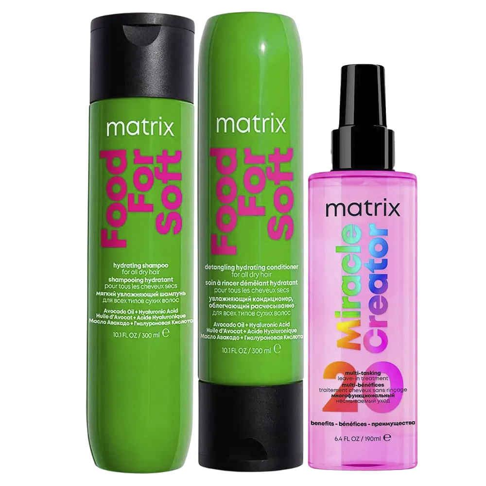 Kit Matrix Shampoo 300ml + Condicionador Food For Soft 300ml +  Spray Matrix Miracle Creator 190ml