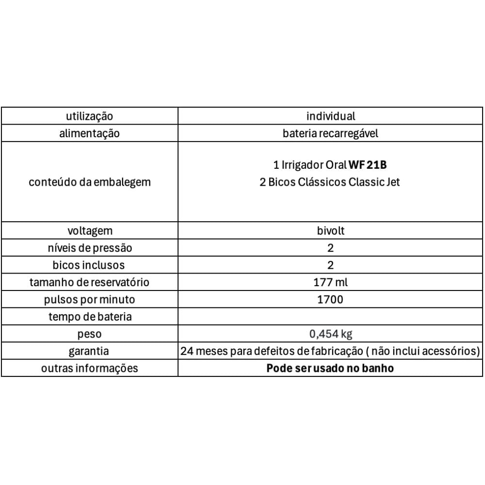 Irrigador Oral Portátil Cordless Enhance Waterpik WF21