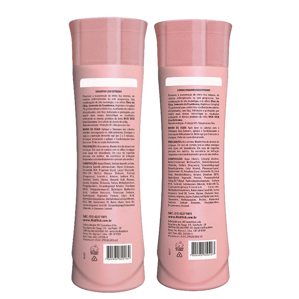 Kit Shampoo 250ml + Condicionador 250ml Liso Extremo Nick Vick