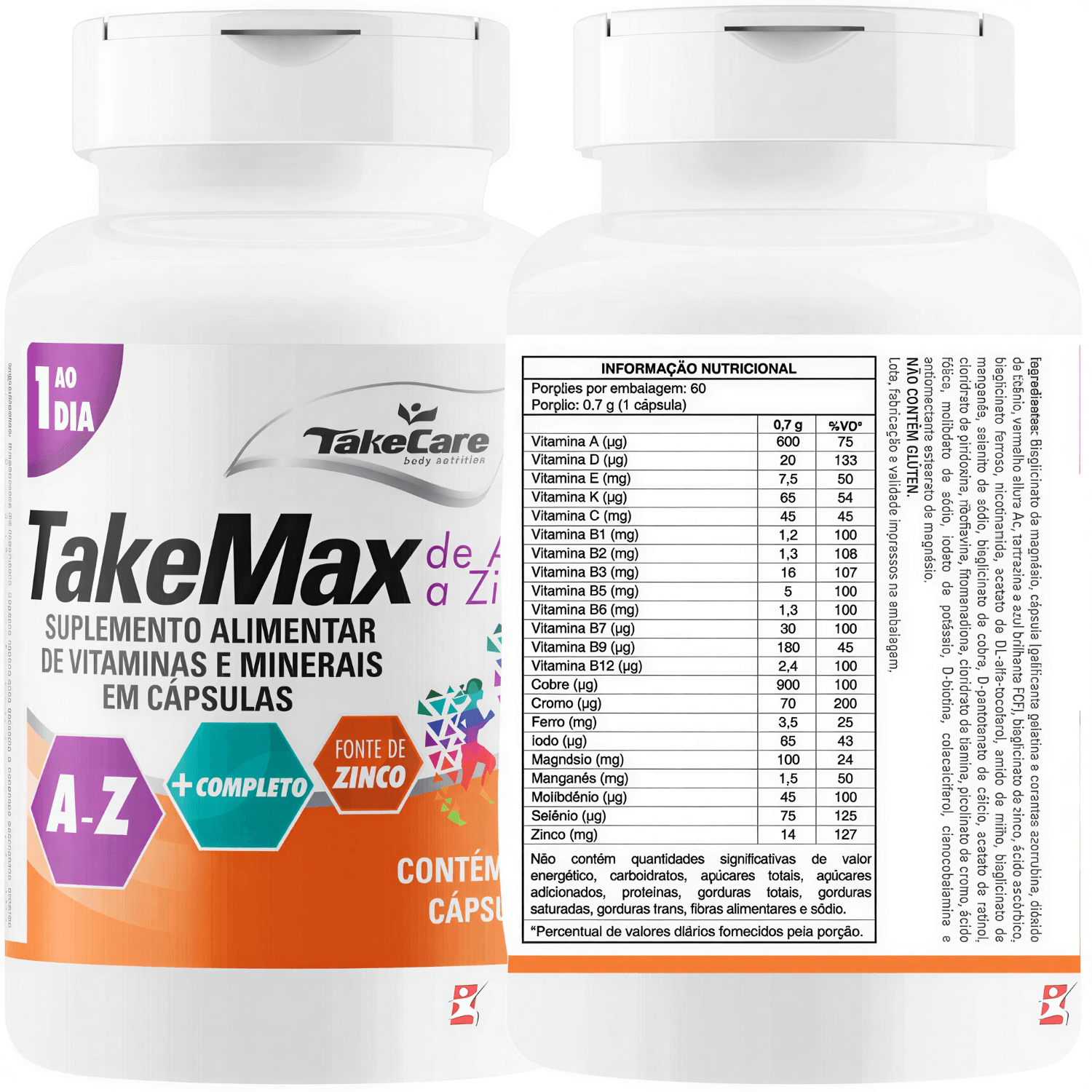 Take Max De A-Zinco Polivitamínico E Mineral Take Care 60 Cápsulas