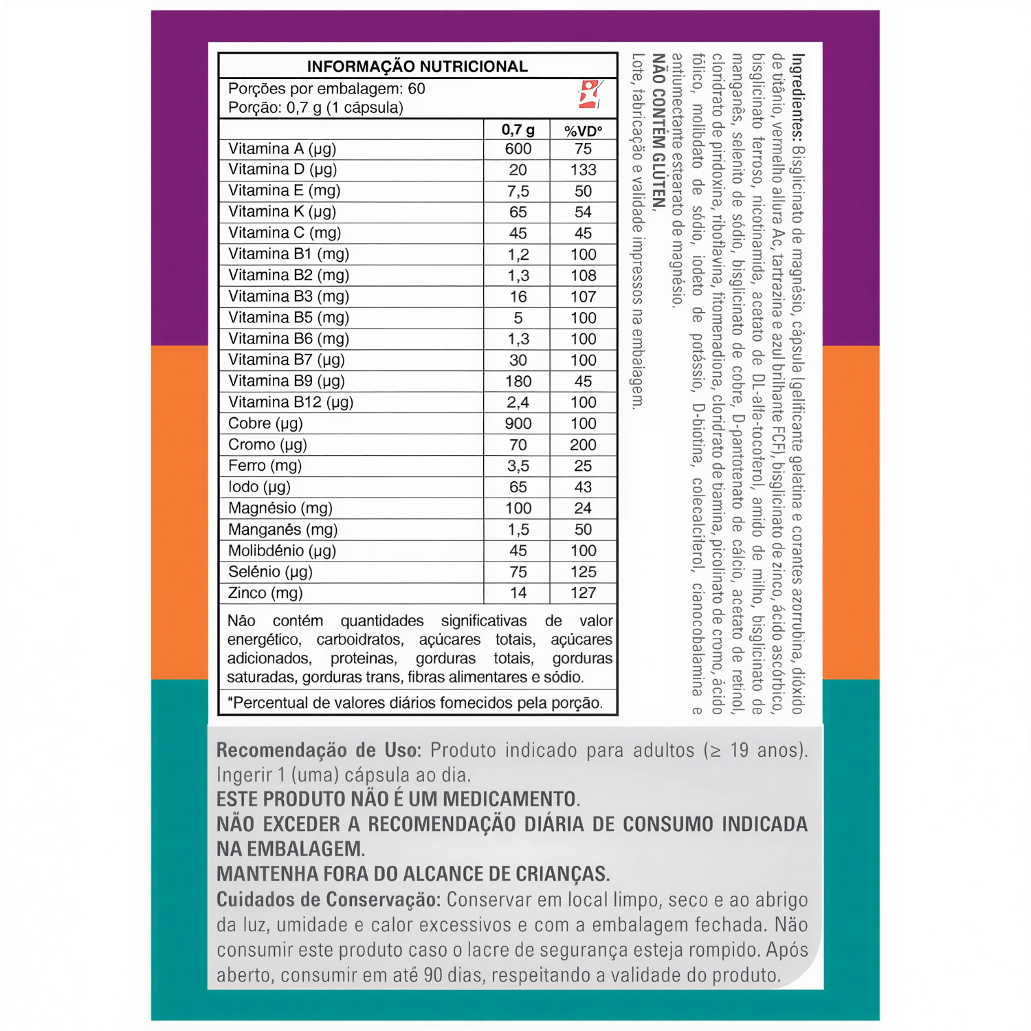 Take Max De A-Zinco Polivitamínico E Mineral Take Care 60 Cápsulas