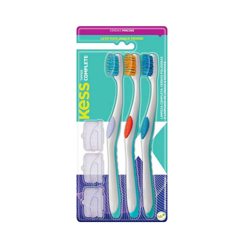 Combo Escovas Dentais Complete Tipper Macia Kess 3 Unidades