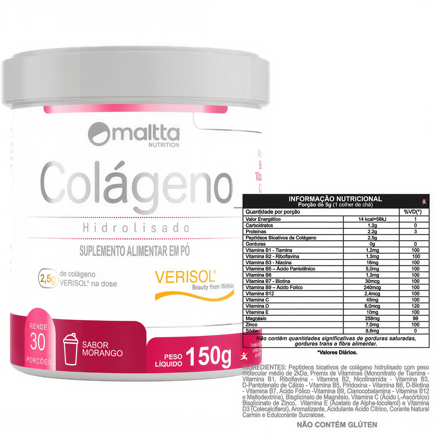 Kit 2 Colágeno Verisol Maltta Nutrition Morango 300g