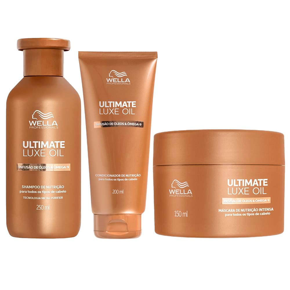 Kit Shampoo 250ml + Condicionador 200ml + Máscara 150ml Ultimate Luxe Oil Wella Professional