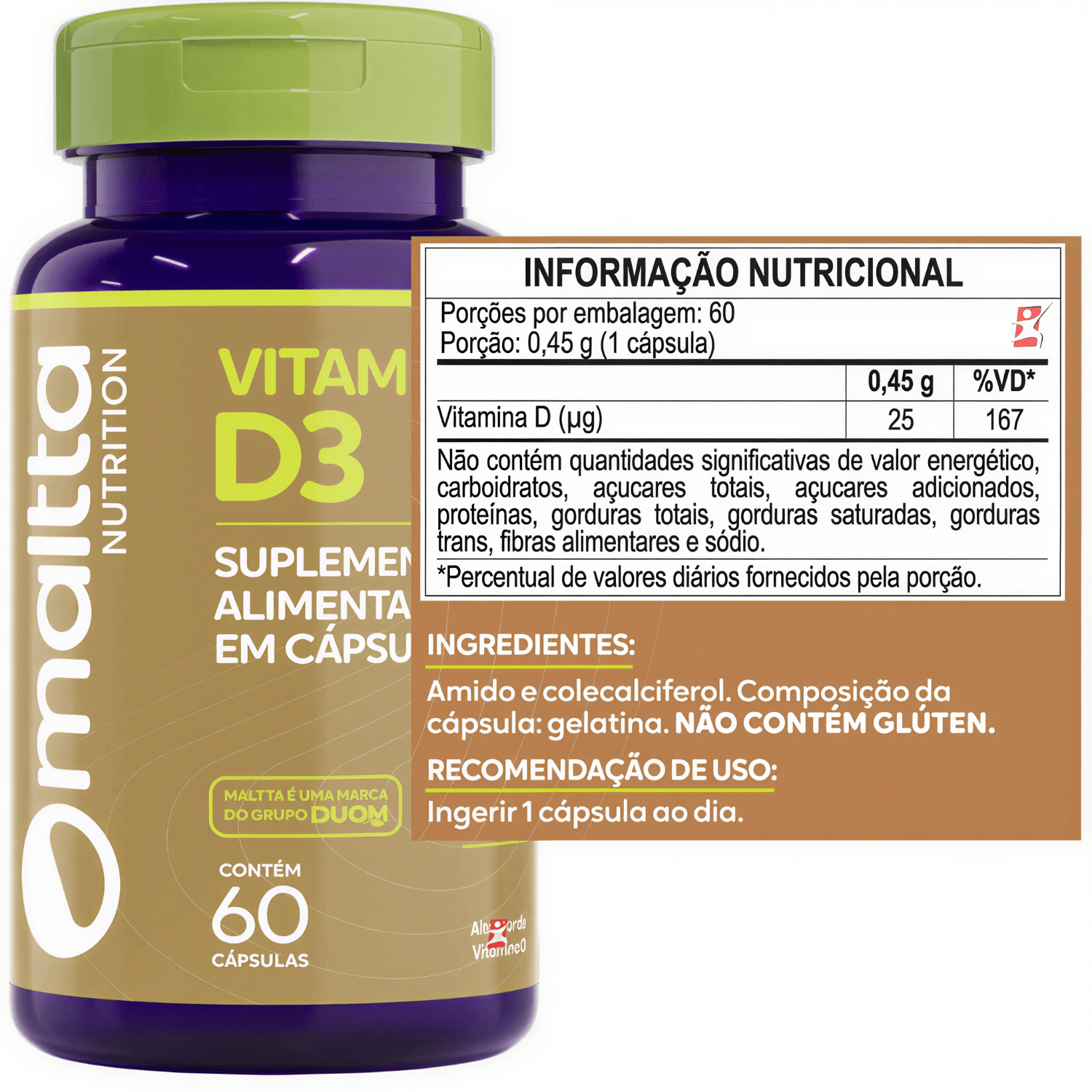 Kit 2 Vitamina D3 1000ui Colecalciferol Maltta Nutrition 60 Cápsulas