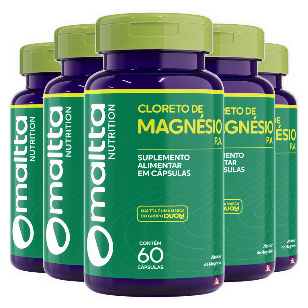 Kit 5 Cloreto De Magnésio P.A. Maltta Nutrition 60 Cápsulas