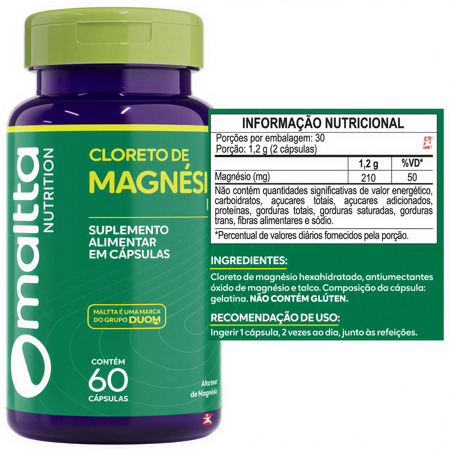 Kit 5 Cloreto De Magnésio P.A. Maltta Nutrition 60 Cápsulas