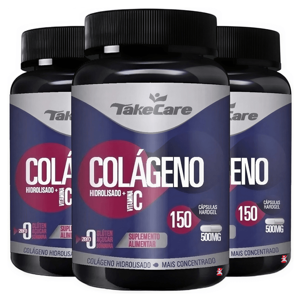 Kit 3 Colágeno Hidrolisado + Vitamina C Take Care 150 Cápsulas