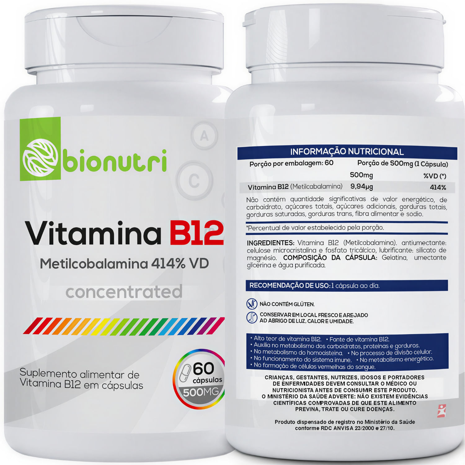 Vitamina B12 Metilcobalamina Bionutri 60 Cápsulas
