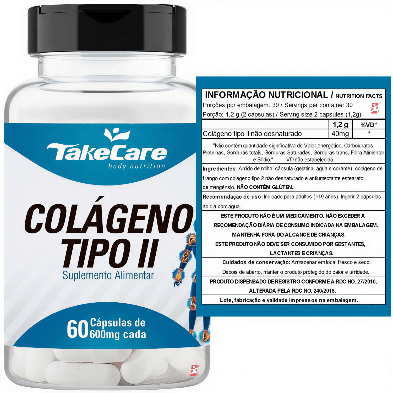 Kit 2 Colágeno Tipo 2 Puro Não Desnaturado Take Care 60 Cápsulas