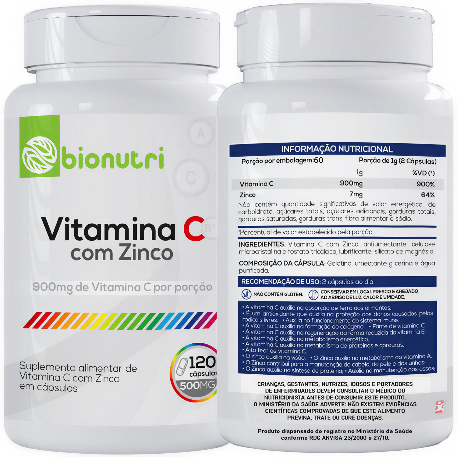 Vitamina C Com Zinco Bionutri 120 Cápsulas