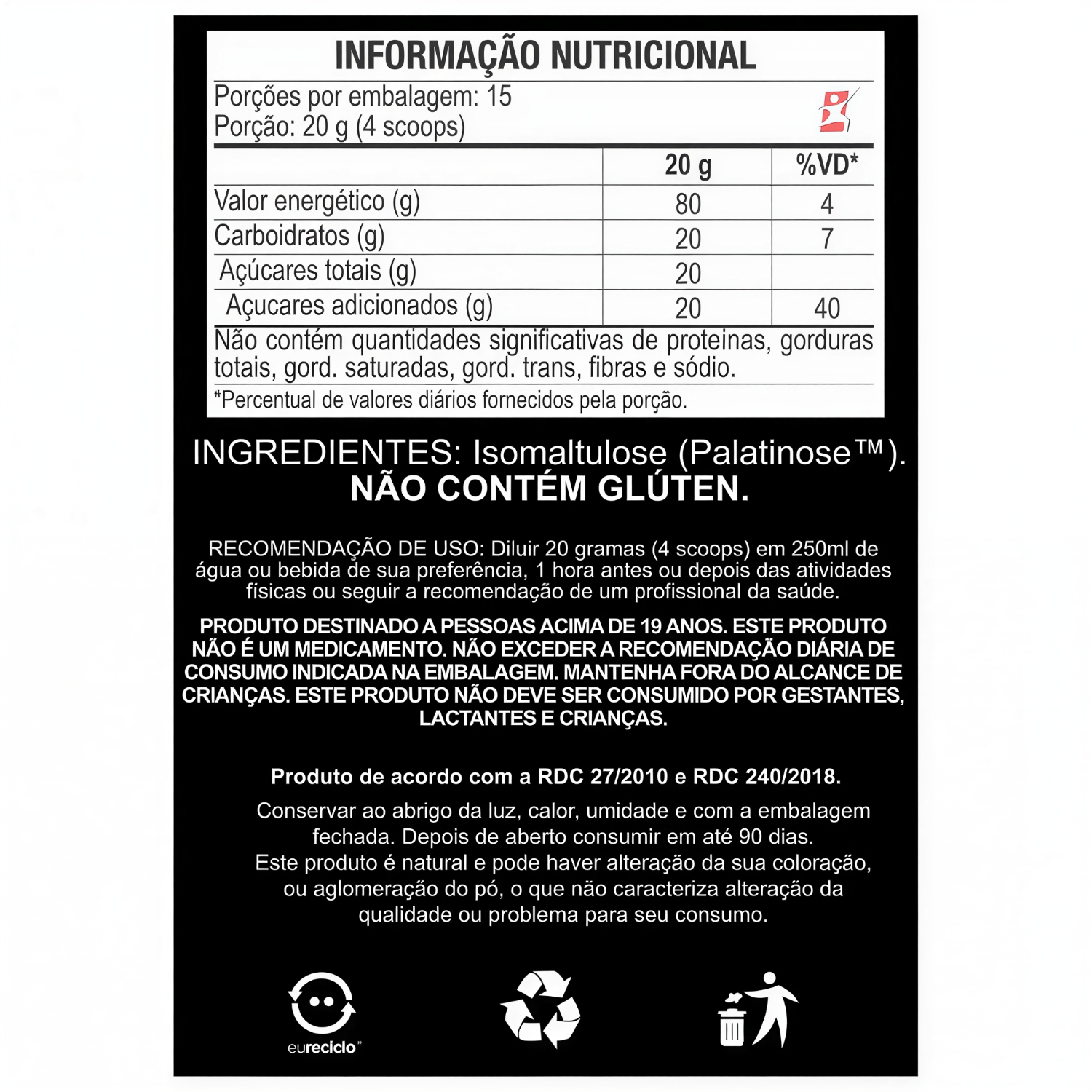 Palatinose Isomaltulose 100% Vegana Maltta Nutrition Sabor Neutro 300g