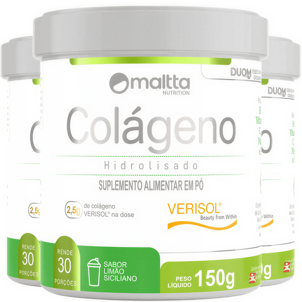 Kit 3 Colágeno Verisol Maltta Nutrition Limão Siciliano 150g