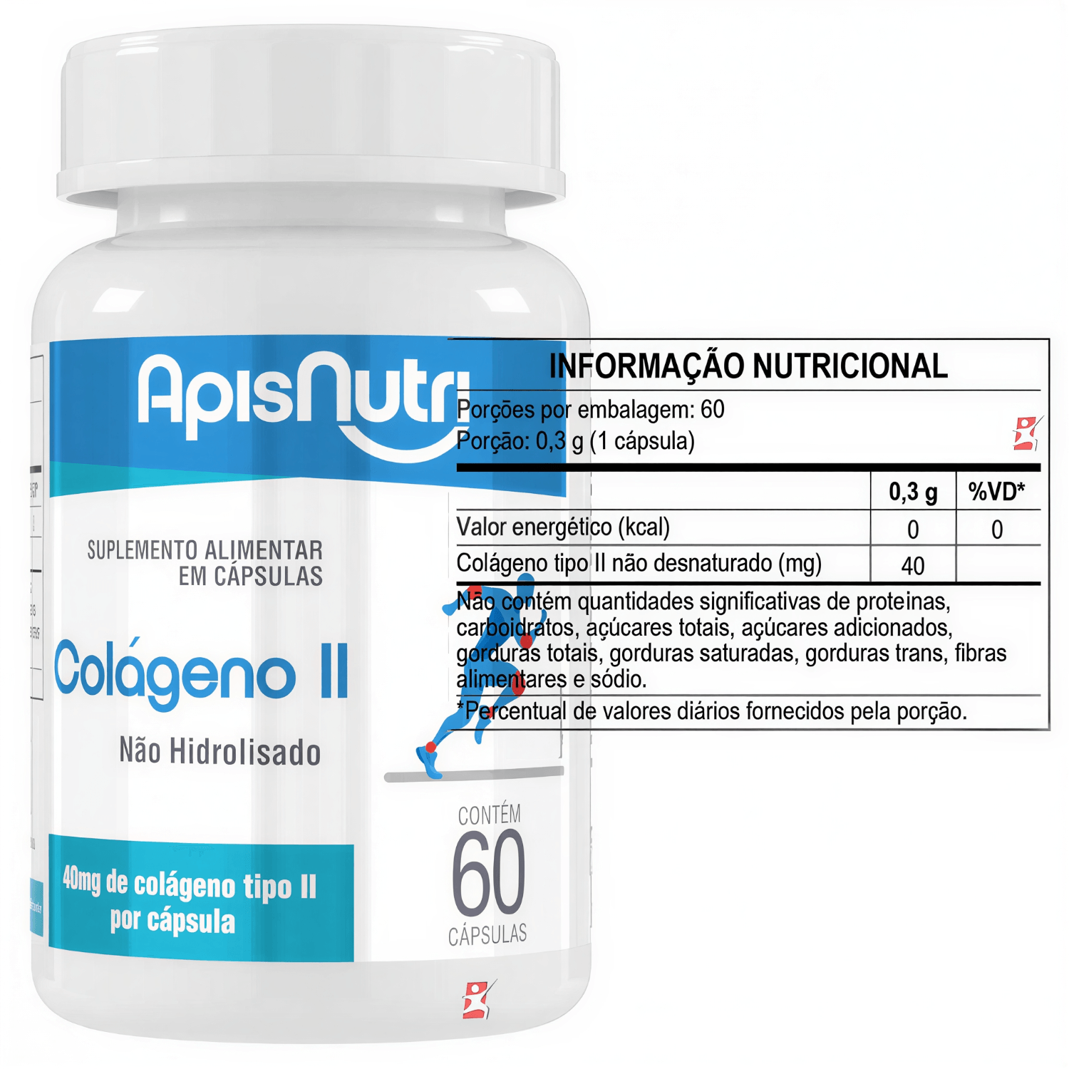 Colágeno Tipo 2 Não Hidrolisado Apisnutri 40mg 60 Cápsulas