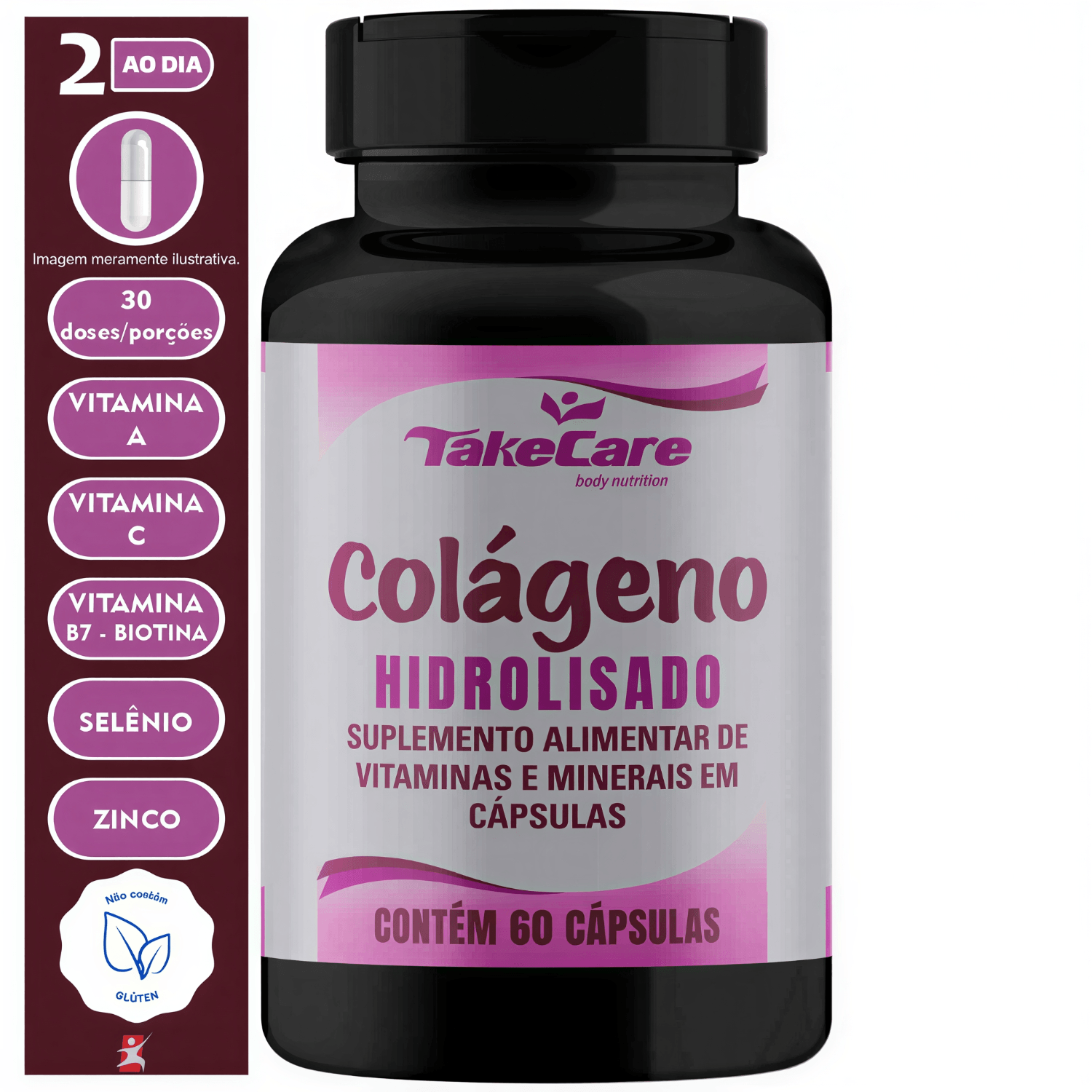 Colágeno Hidrolisado Com Vitaminas E Minerais Take Care 60 Cápsulas