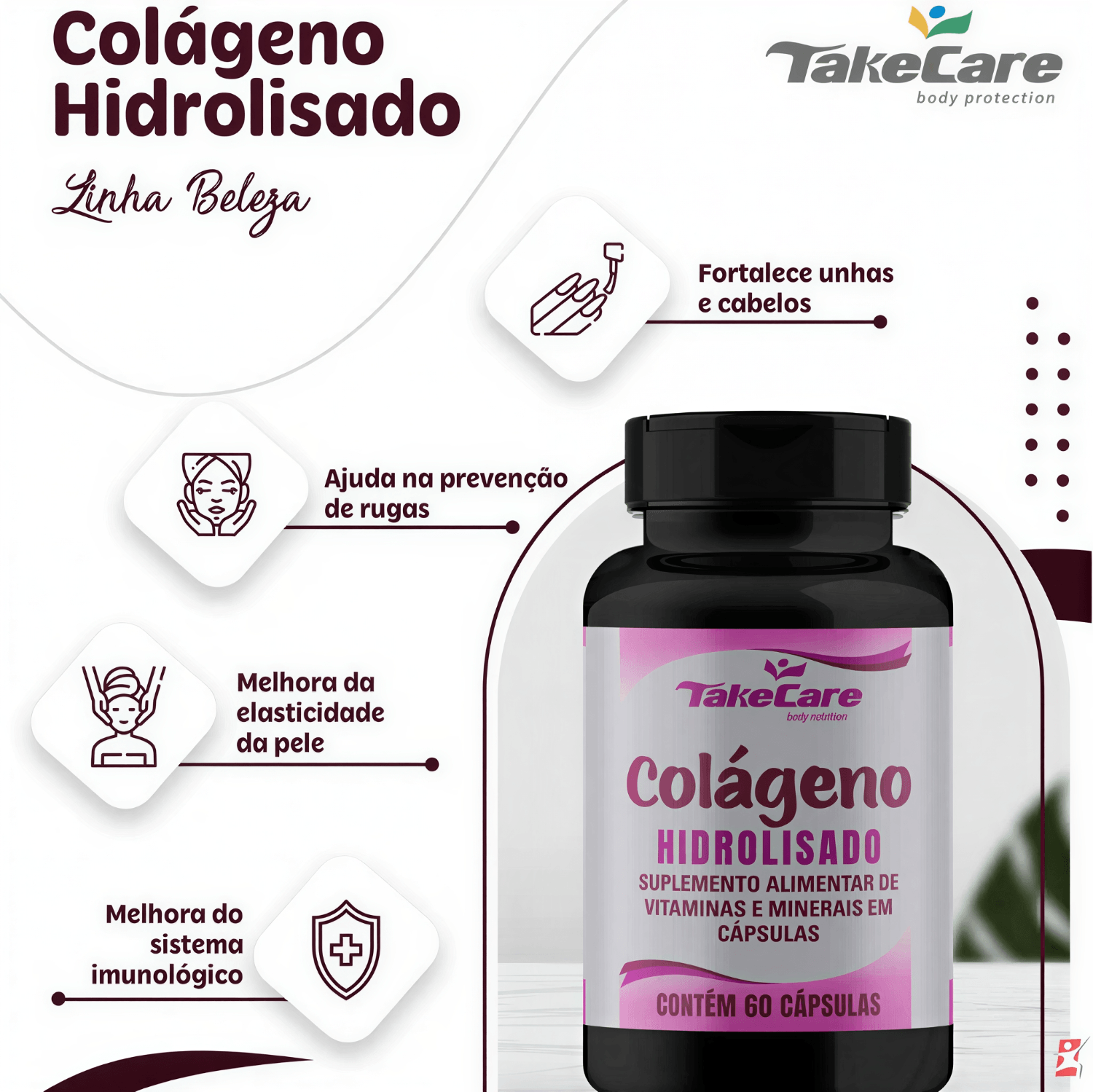 Colágeno Hidrolisado Com Vitaminas E Minerais Take Care 60 Cápsulas