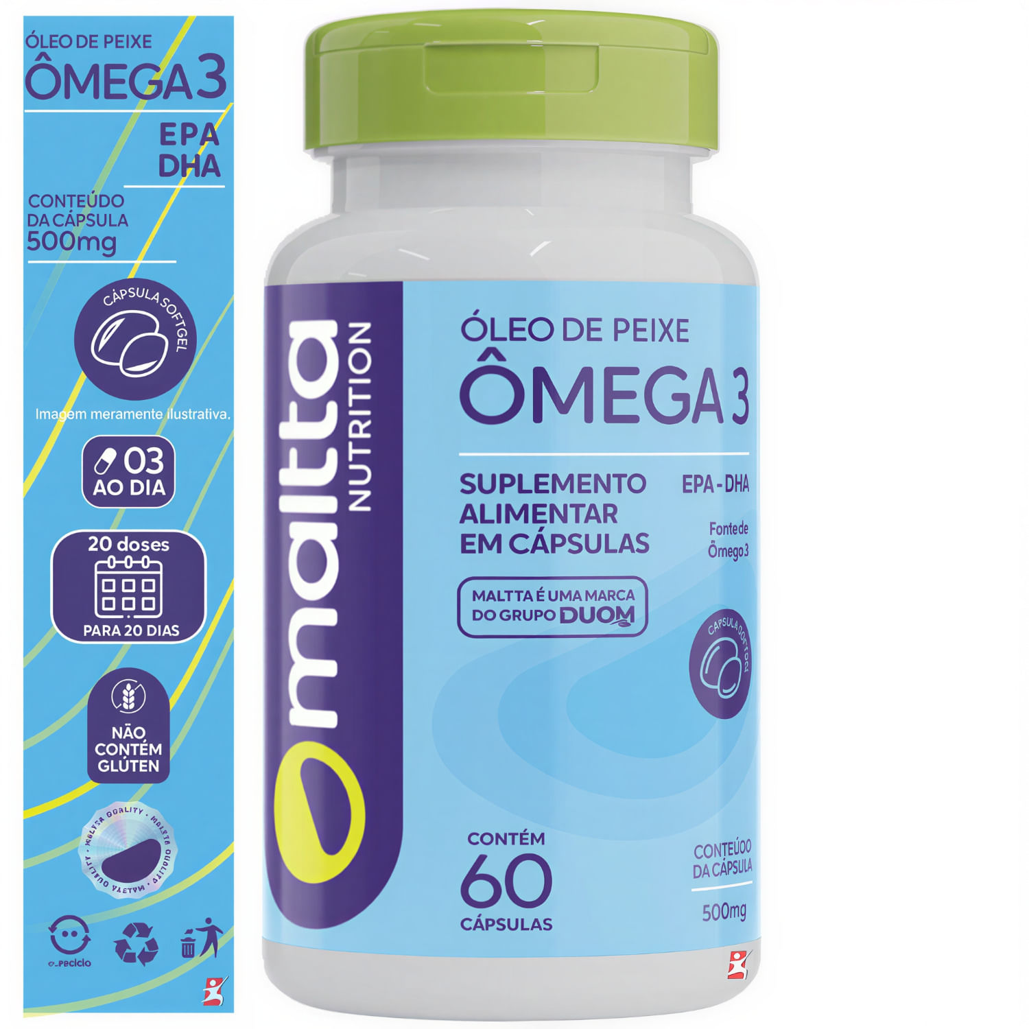 Ômega 3 Óleo de Peixe EPA-DHA Maltta Nutrition 500mg 60 Cápsulas Softgel