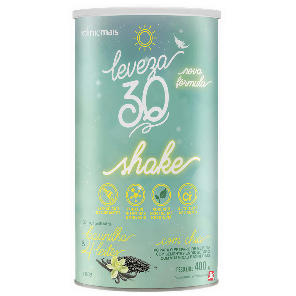 Shake Leveza 30 Com Chia Clinicmais Sabor Baunilha E 4 Leites 400g