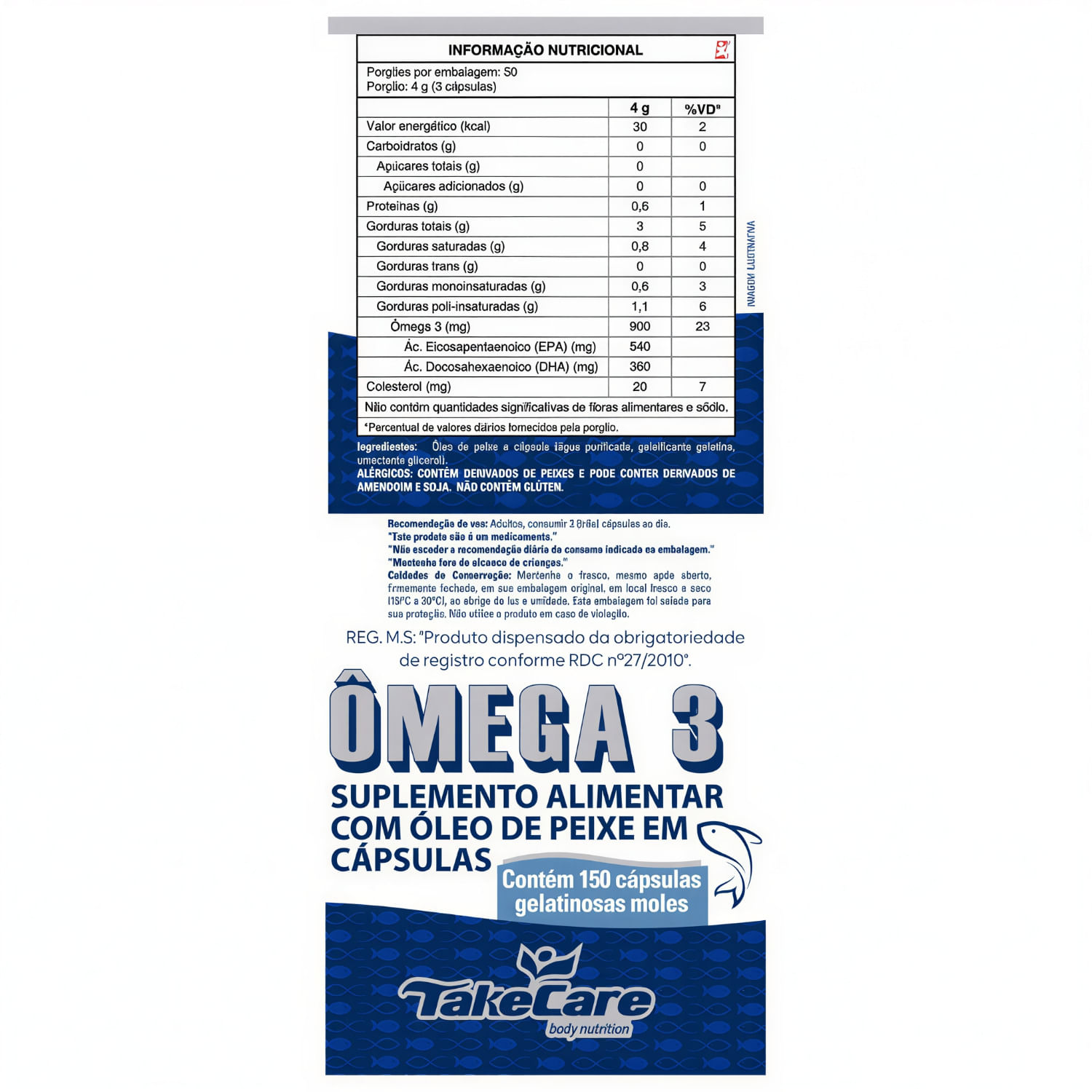 Ômega 3 Concentrado Take Care 1000mg 150 Cápsulas