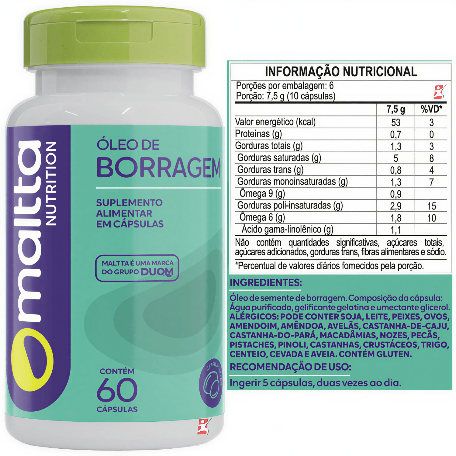 Óleo De Borragem Maltta Nutrition 60 Cápsulas Softgel