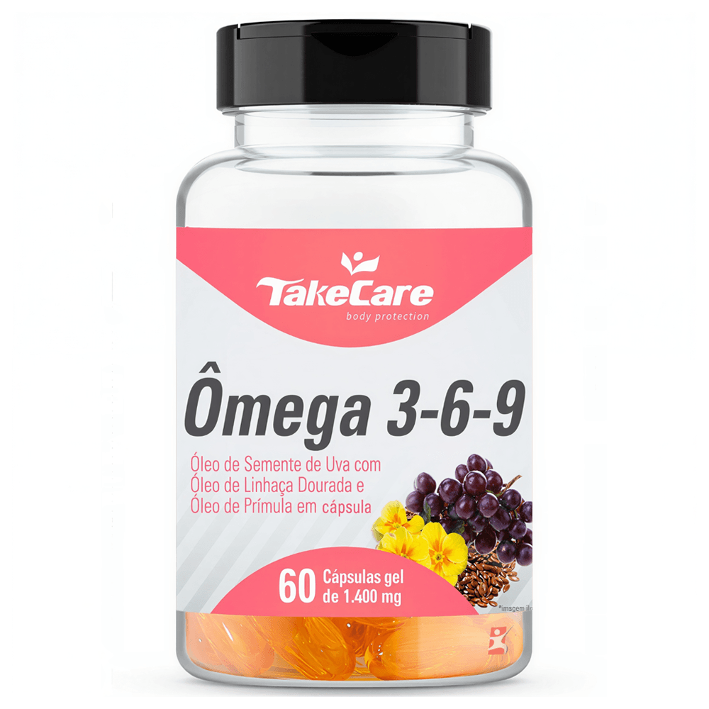 Ômega 3-6-9 Óleo De Semente De Uva + Linhaça + Prímula Take Care 60 Cápsulas