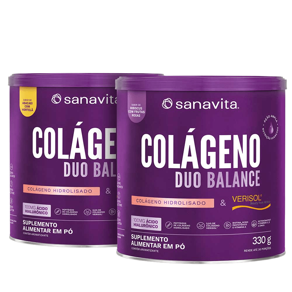 Kit Colágeno Sanavita Duo Balance Abacaxi Com Hortelã + Duo Balance Hibiscus Com Frutas Roxas 330g