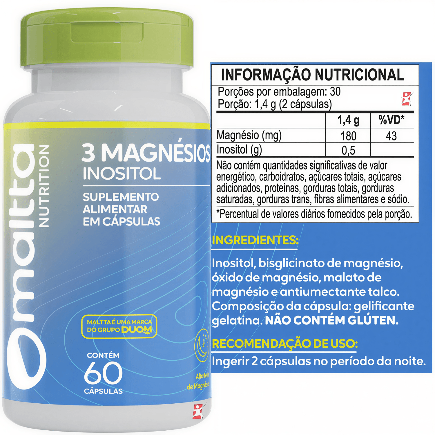 3 Magnésios Inositol Maltta Nutrition 60 Cápsulas