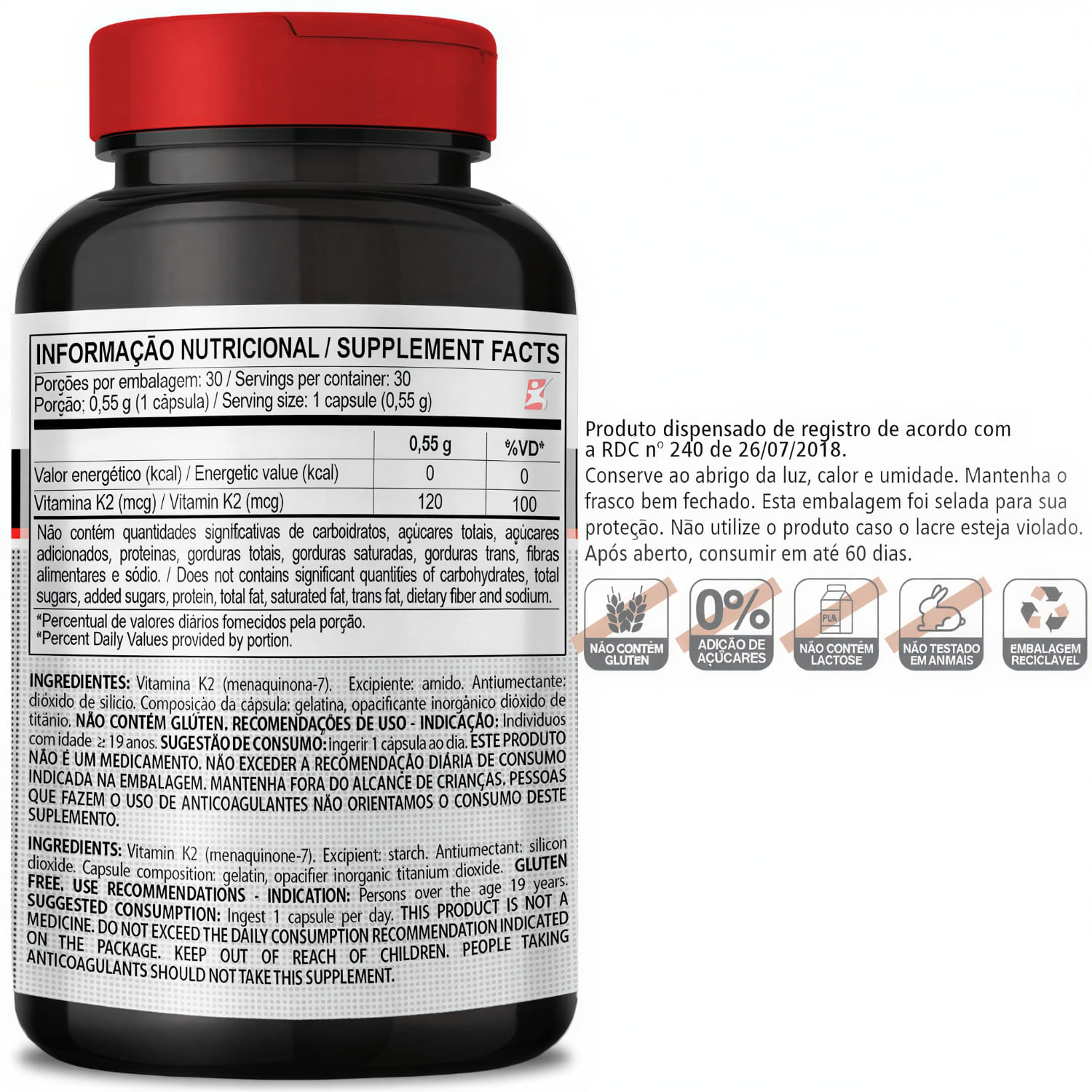 Kit 4 Vitamina K2 Menaquinona-7 Mk-7 Concentrada Clinicmais 120mcg 60 Cápsulas