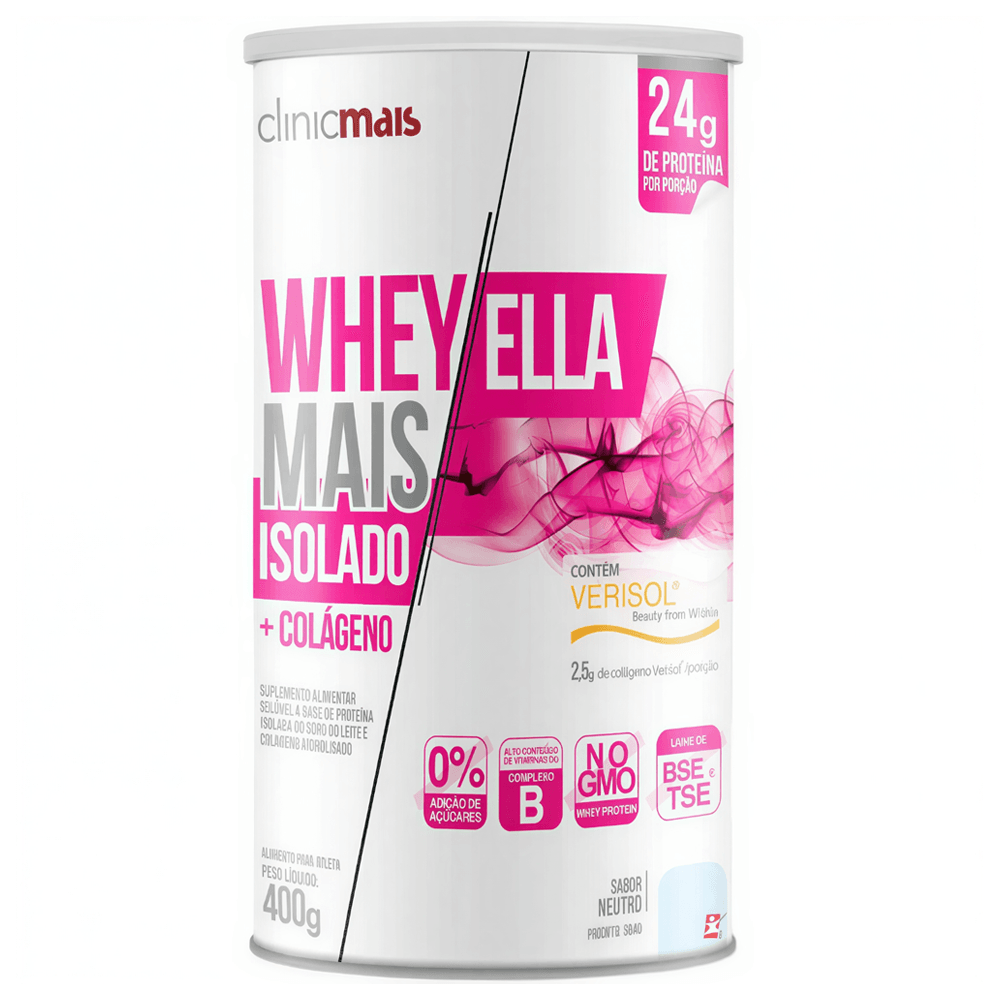 Whey Mais Ella Isolado + Colágeno Verisol Clinicmais Sabor Neutro 400g