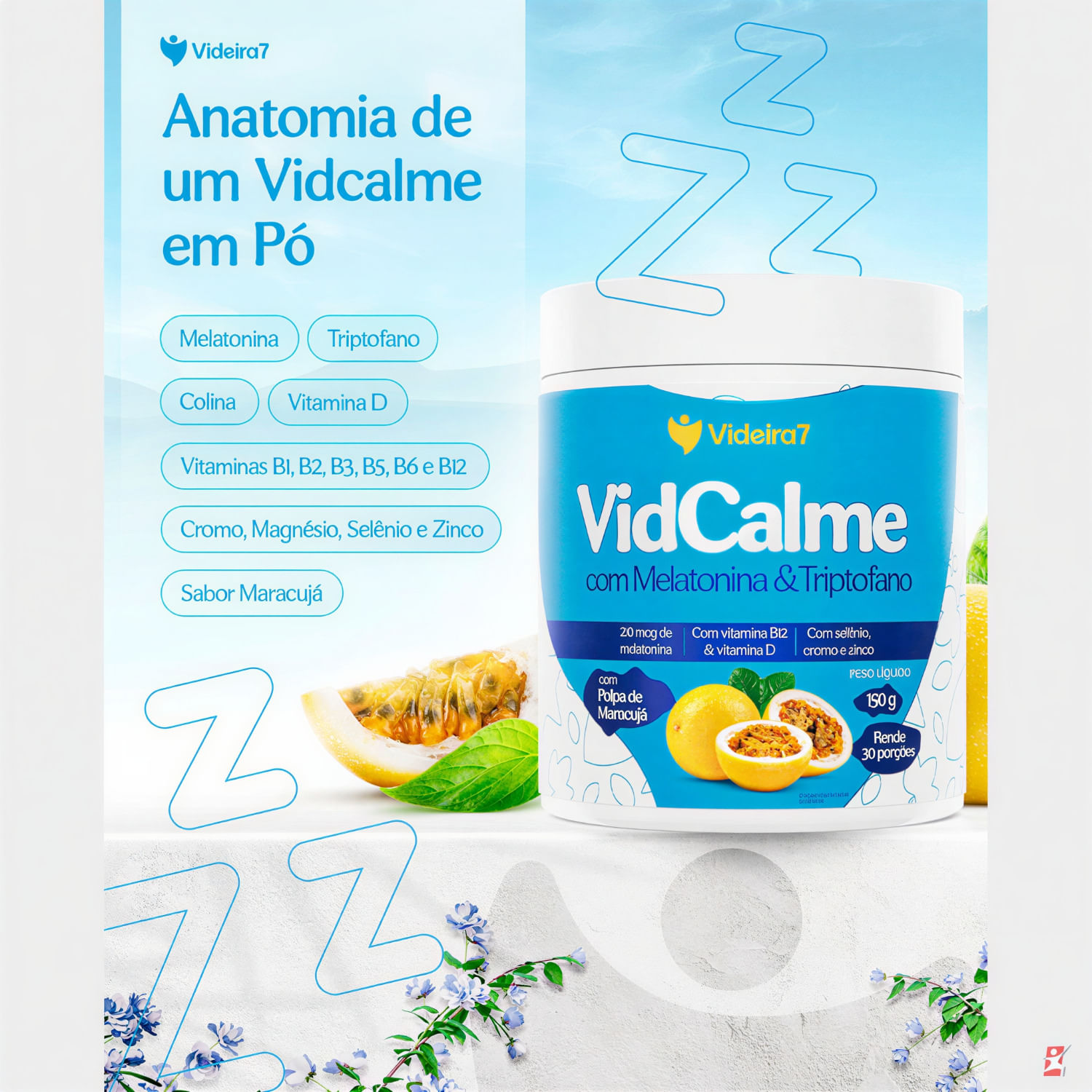 Vidcalme Com Melatonina E Triptofano Videira7 Maracujá 30 Doses 150g