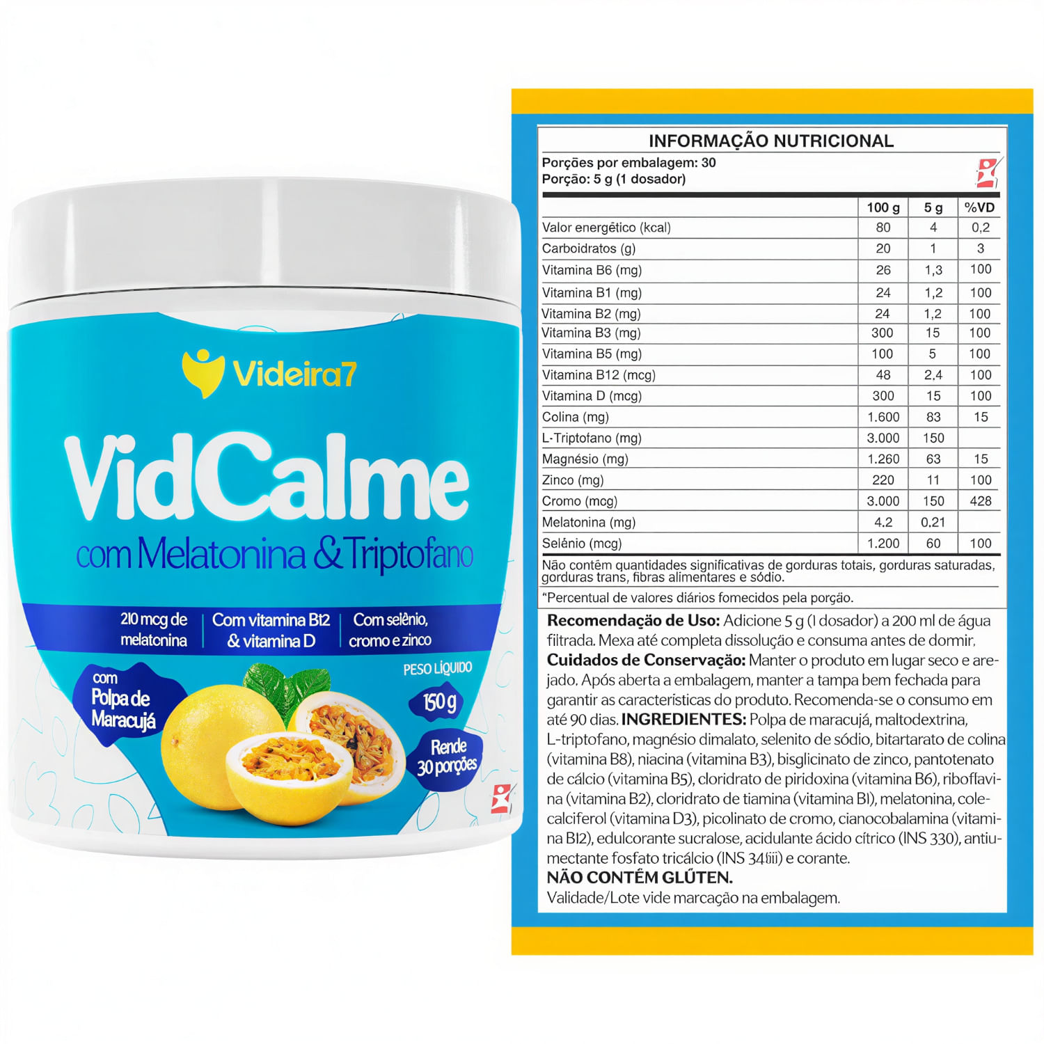 Vidcalme Com Melatonina E Triptofano Videira7 Maracujá 30 Doses 150g