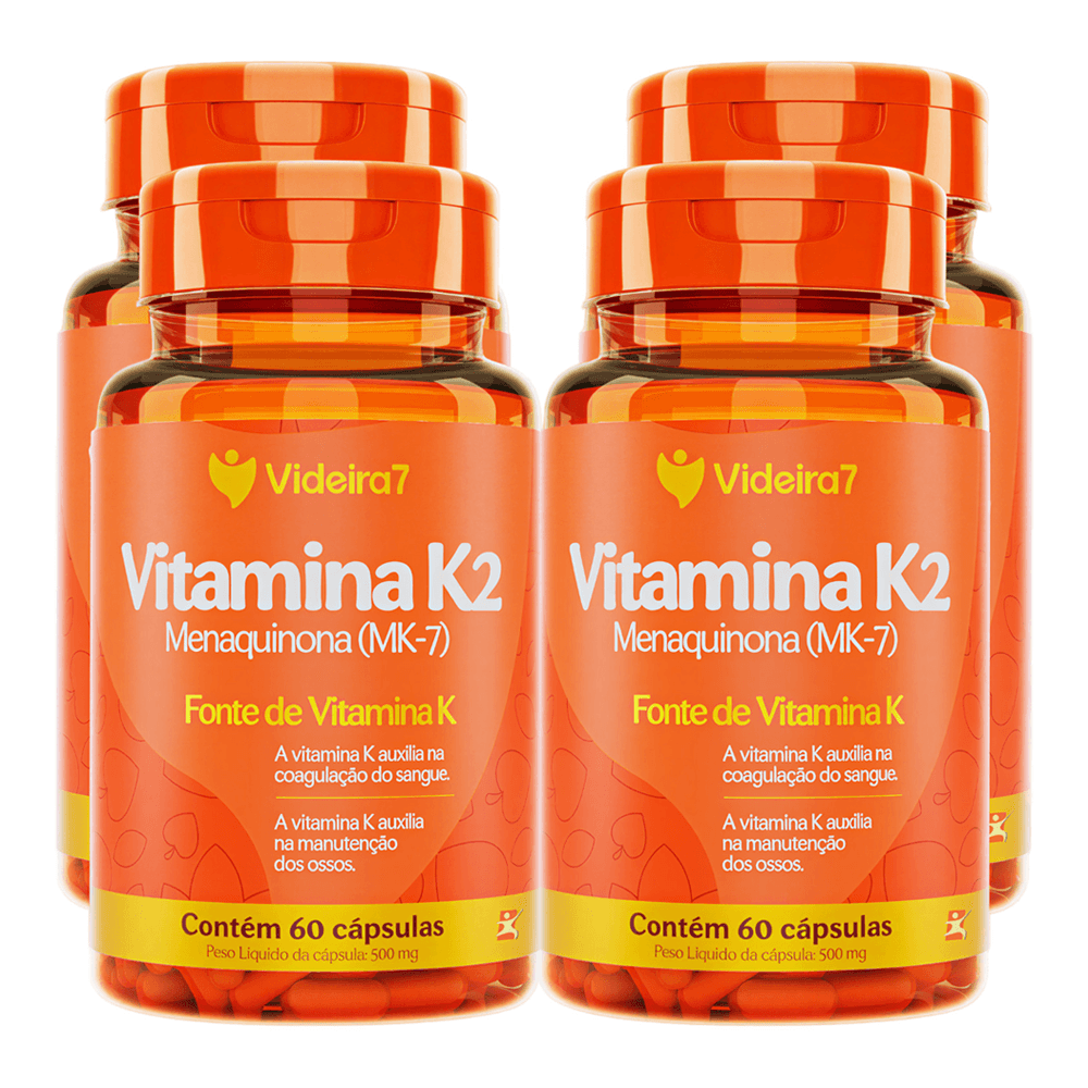 Kit 4 Vitamina K2 Menaquinona Mk-7 Videira7 20 Cápsulas