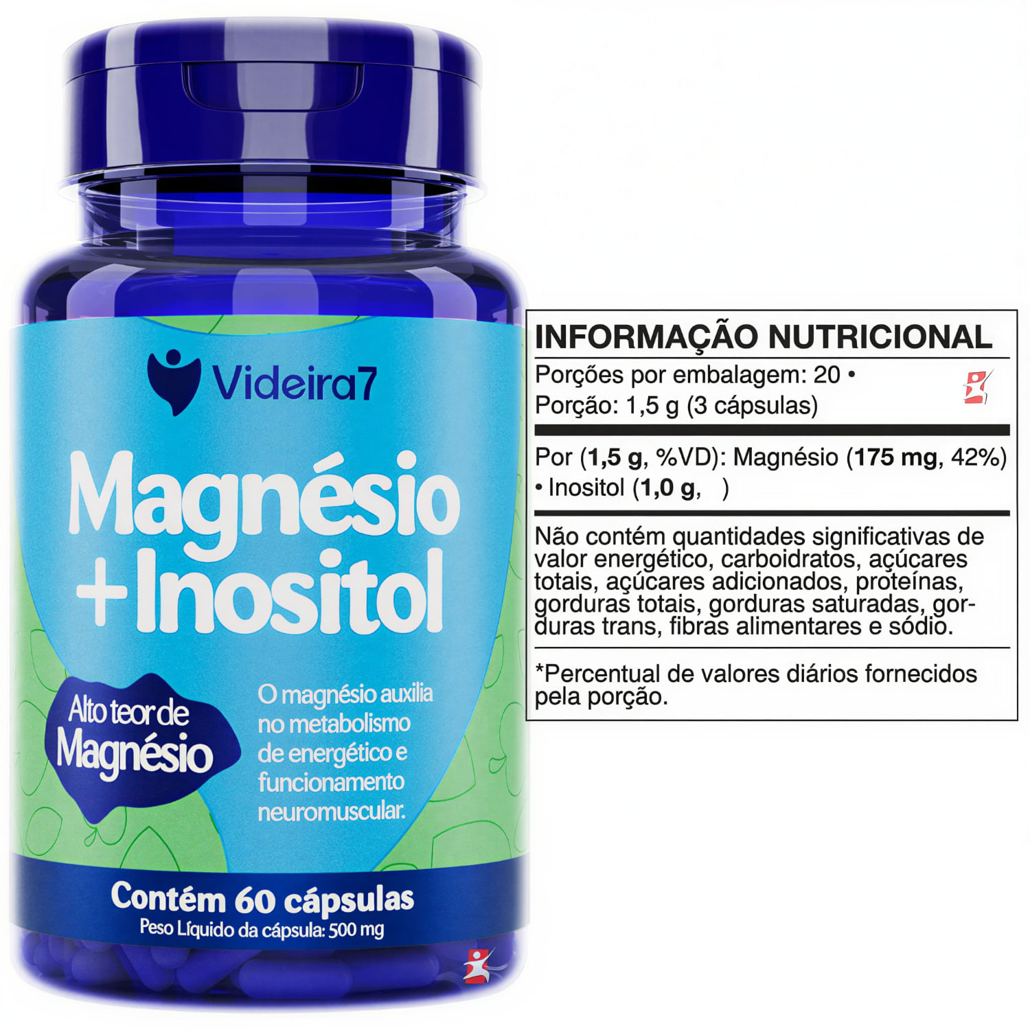Magnésio + Inositol Videira7 60 Cápsulas