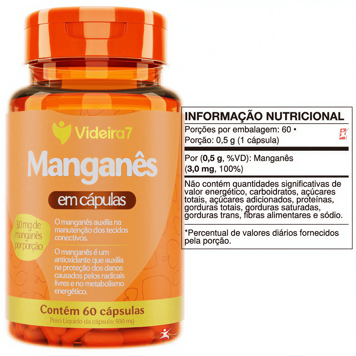 Manganês 3mg Antioxidante Videira7 60 Cápsulas
