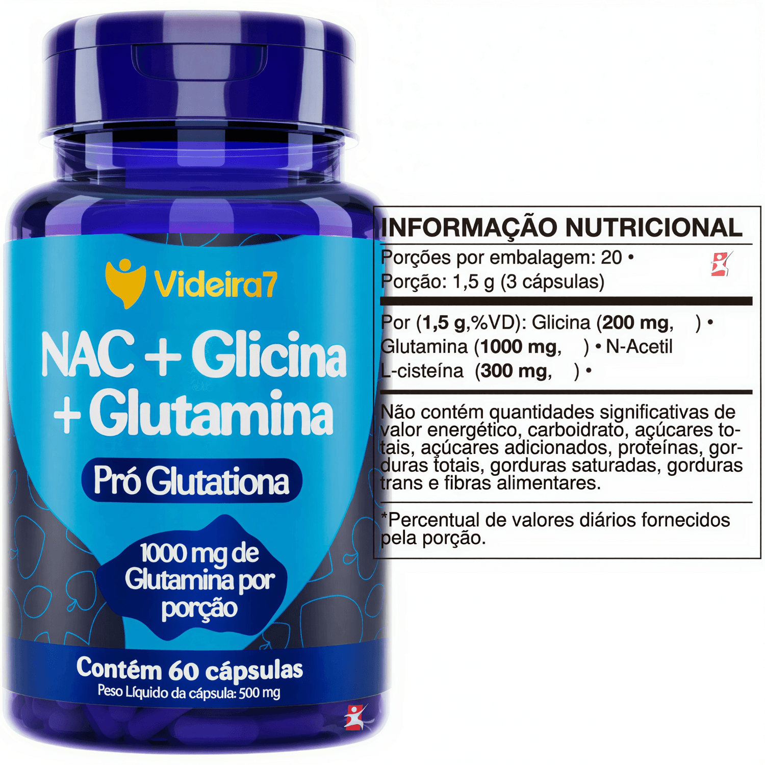 Nac + Glicina + Glutamina Pró Glutationa Videira7 60 Cápsulas