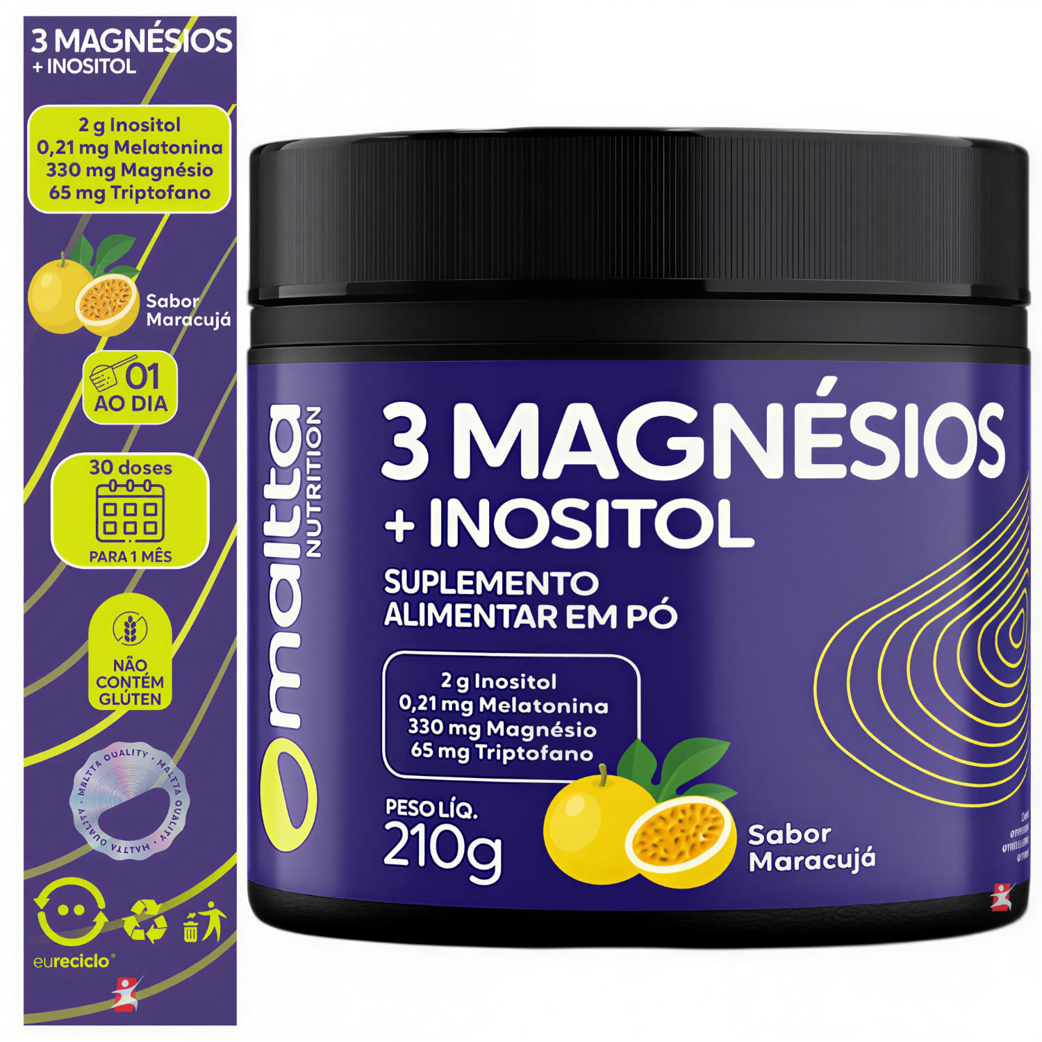 3 Magnésios + Inositol Maltta Nutrition Maracujá 210g