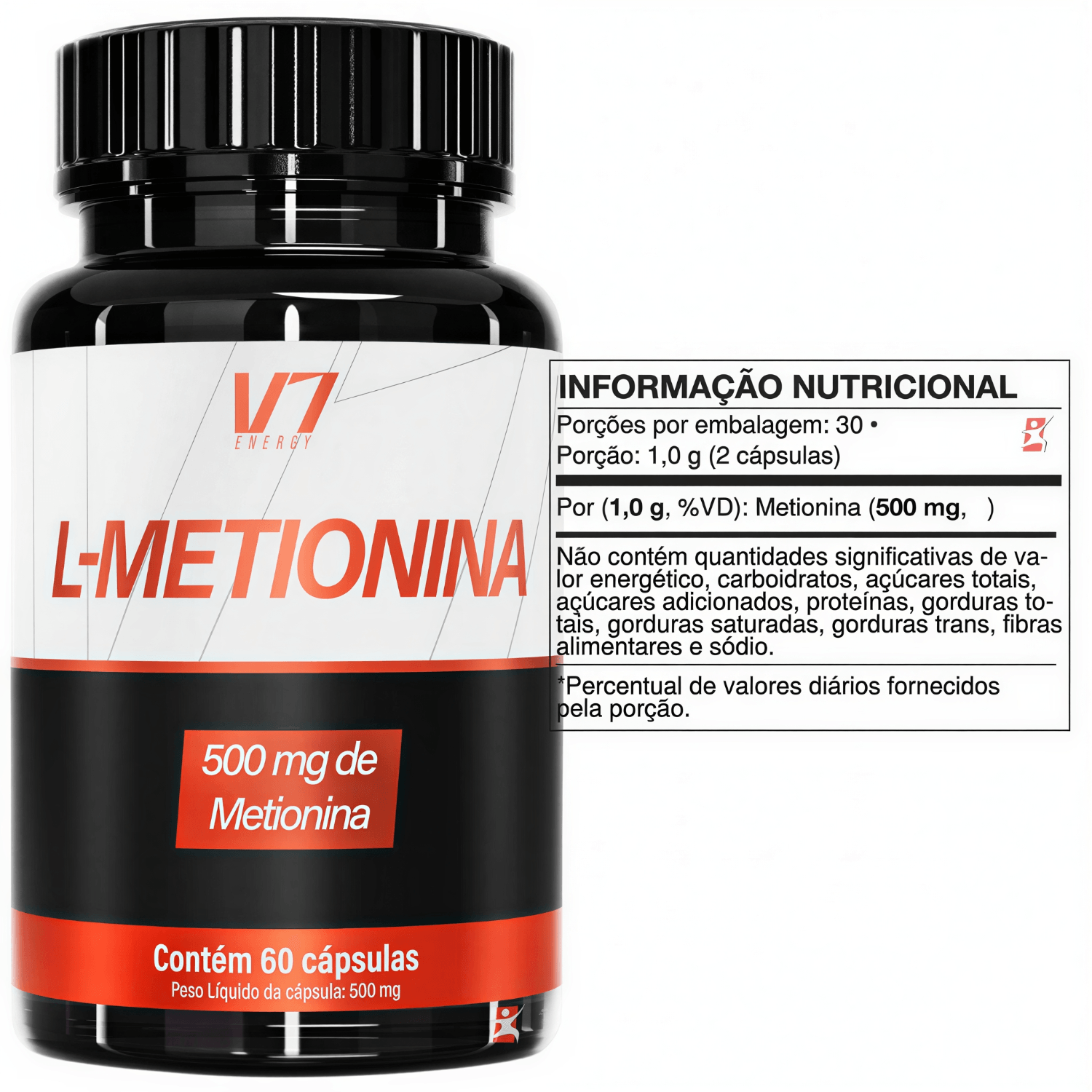 L-Metionina V7 Energy 500mg 60 Cápsulas