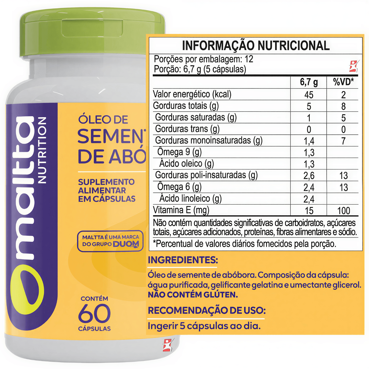 Óleo De Semente De Abóbora Maltta Nutrition 60 Cápsulas