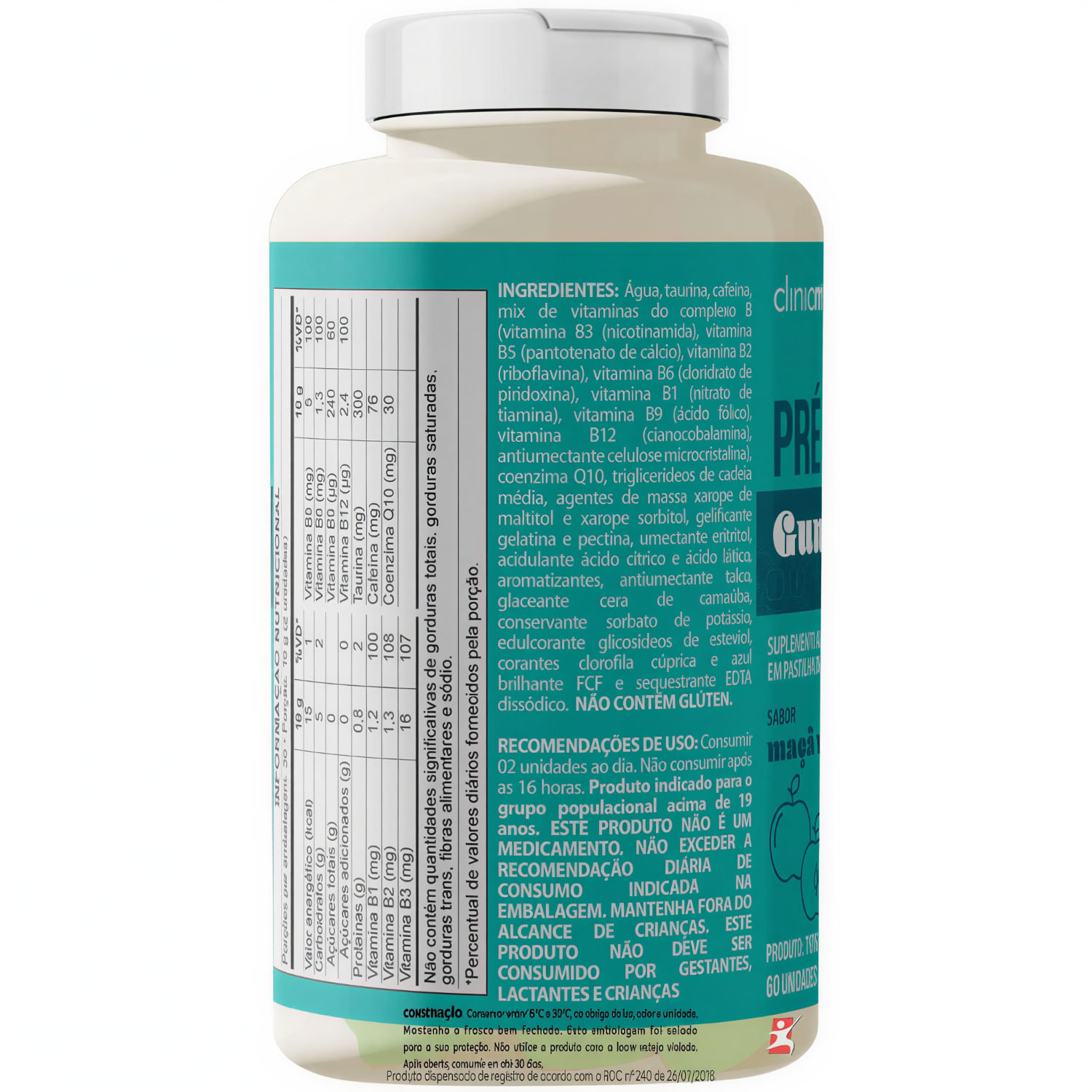 Pré-treino Gummies Clinicmais Sabor Maçã Verde 60 Gomas