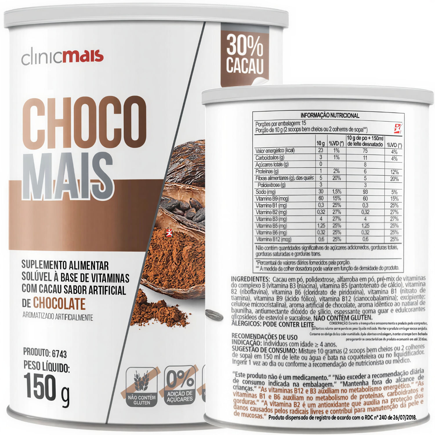 Choco Mais Clinicmais Sabor Chocolate 150g