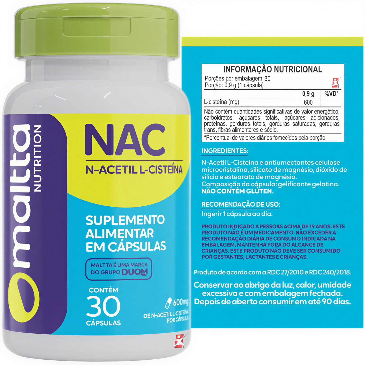 NAC N-acetil L-cisteína Maltta Nutrition 30 Cápsulas