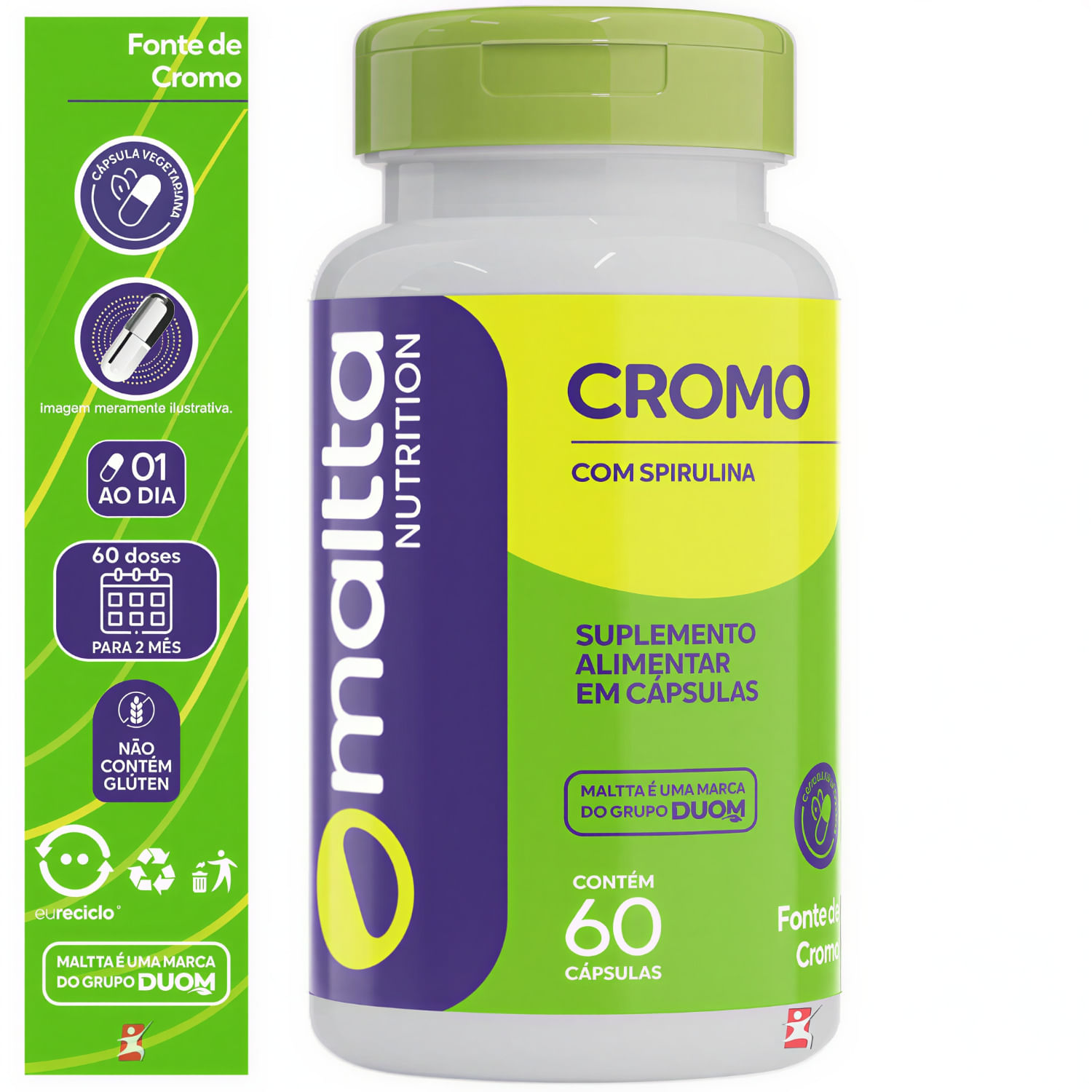 Cromo Com Spirulina Maltta Nutrition 60 Cápsulas Veganas