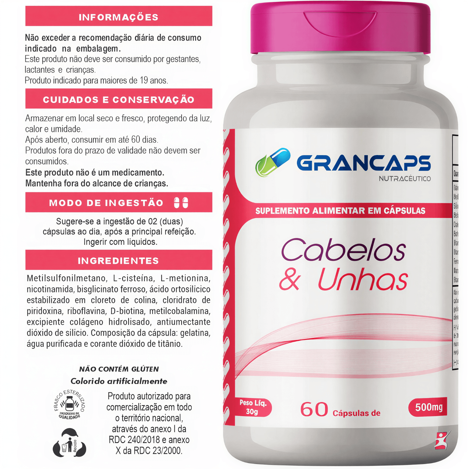 Cabelos E Unhas Grancaps 60 Cápsulas