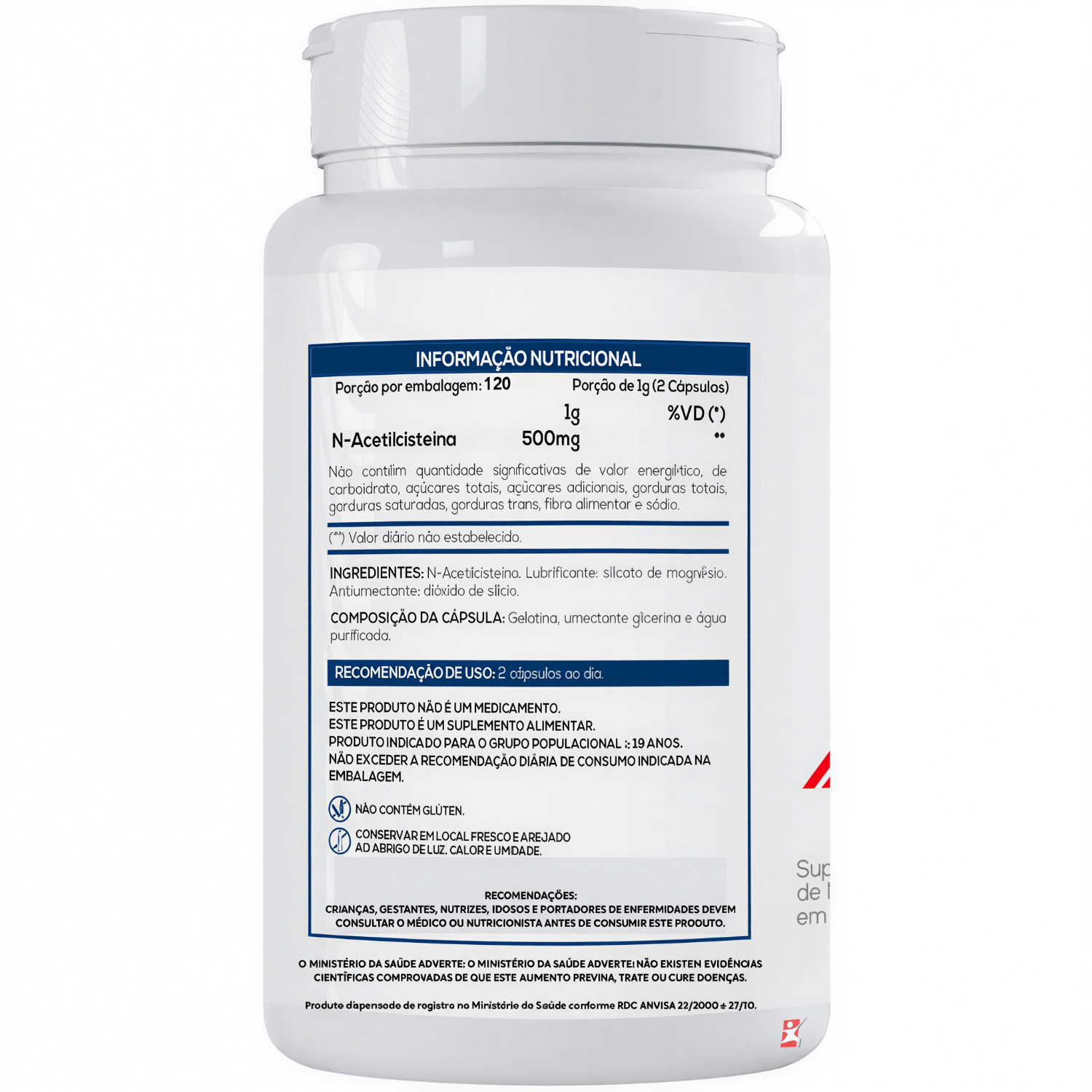 NAC N-acetilcisteína Bionutri 500mg Na Porção 120 Cápsulas
